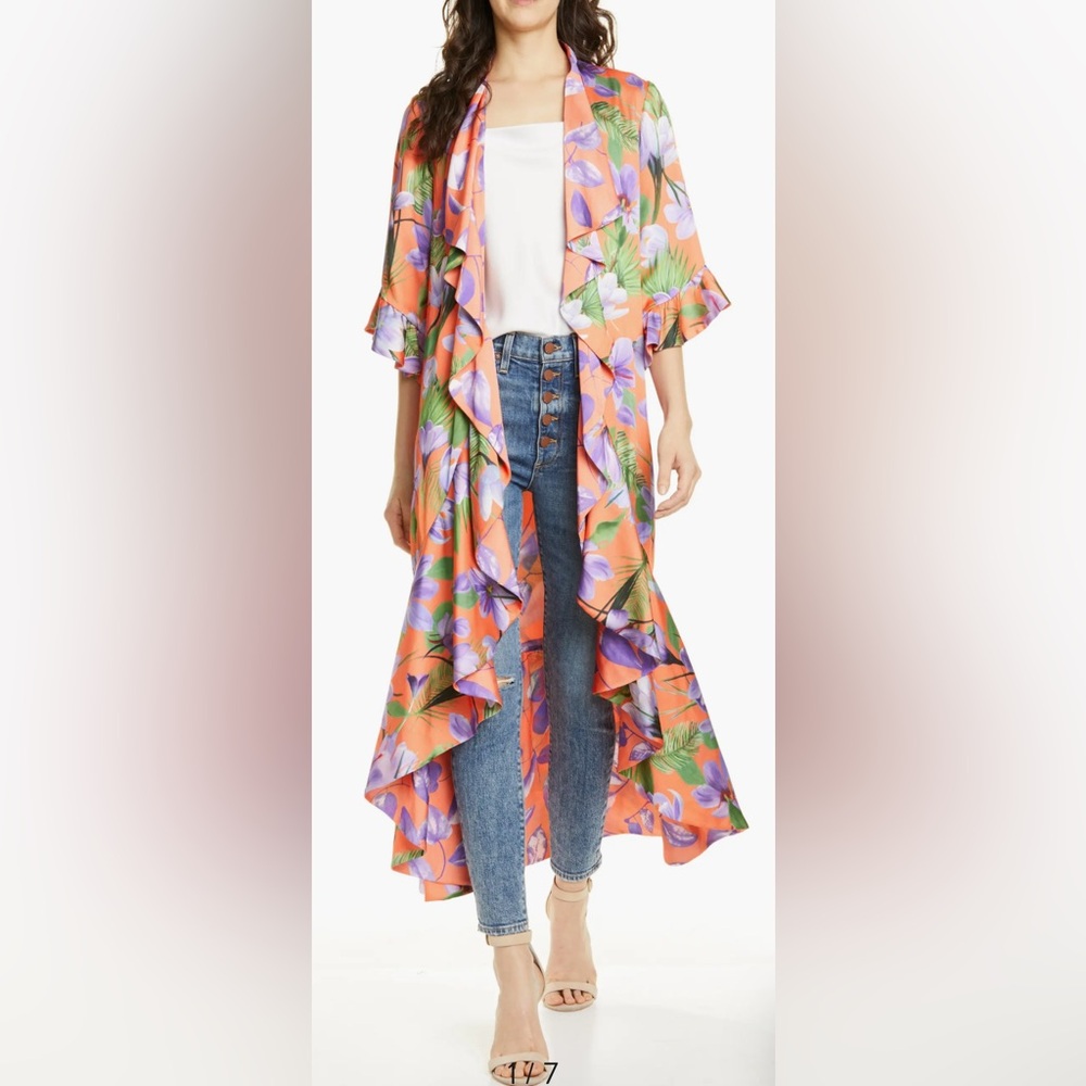Alice + Olivia Orange and Purple Floral Kimono (NWOT)